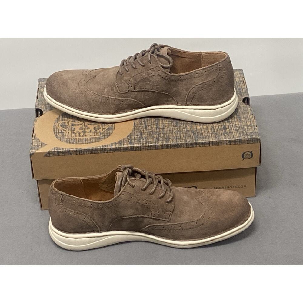 Born Men’s Luke Wingtip Oxford Shoes Size 9 Distressed Suede Leather Taupe - Picture 2 of 6